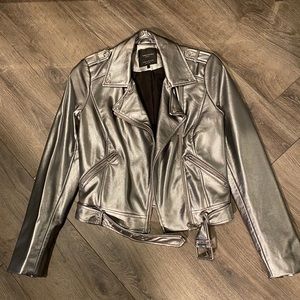 Zara Faux Silver Leather Jacket XS
